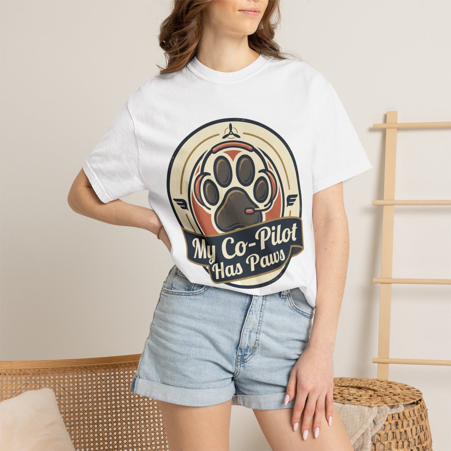 My Co-Pilot Has Paws T-Shirt — Cute Dog Paw Pilot Tee