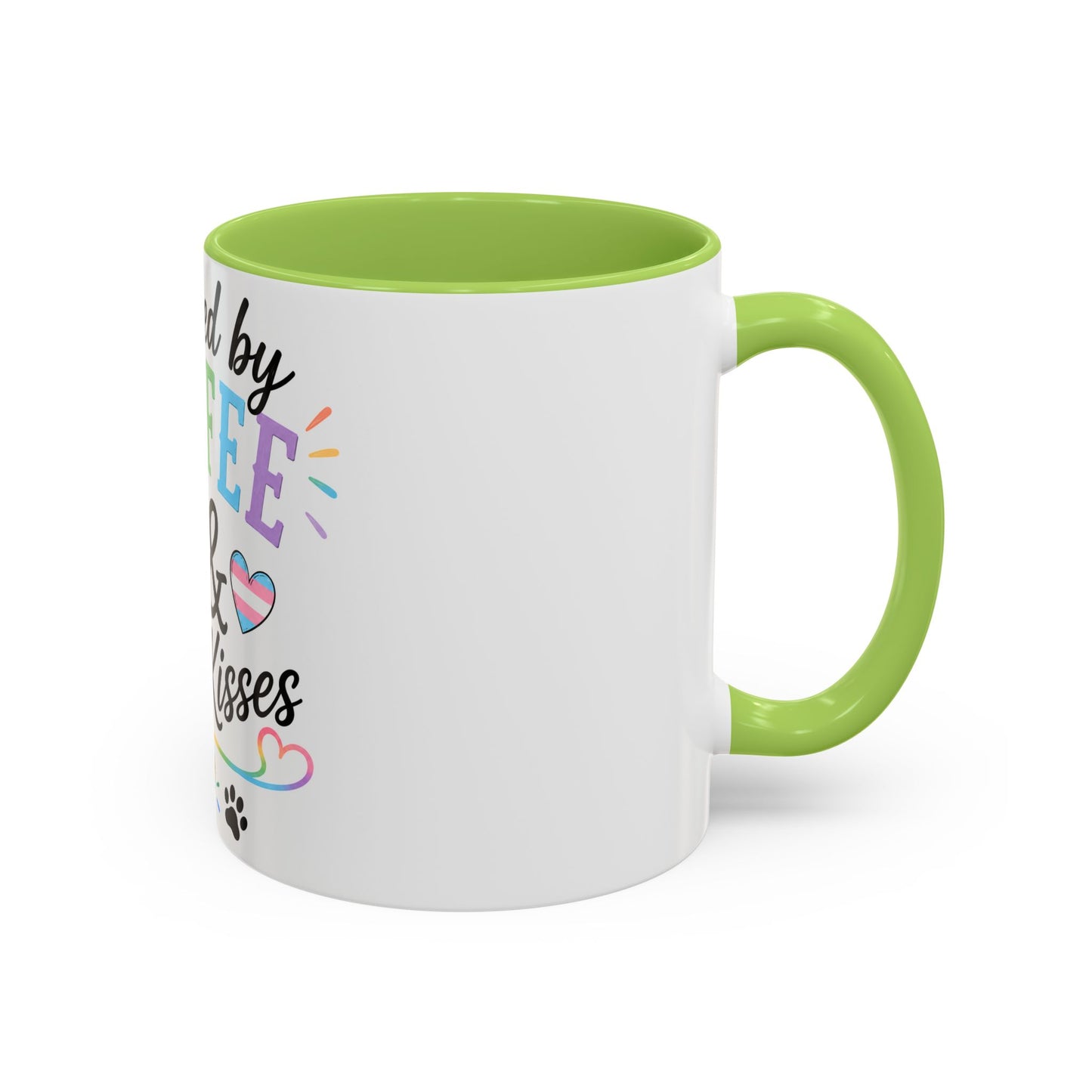 Powered by Coffee & Dog Kisses Accent Mug — Cute Rainbow Paw Print Coffee Cup (11/15oz)