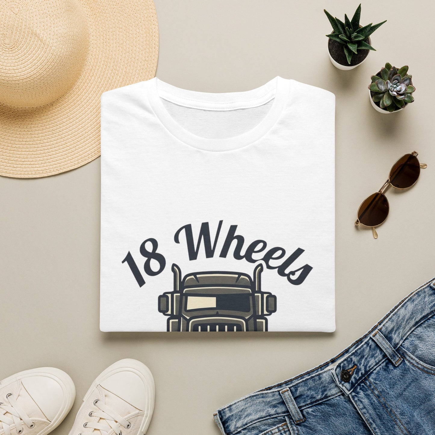 18 Wheels 4 Paws Trucker T‑Shirt — Semi Truck with Paw Print Graphic