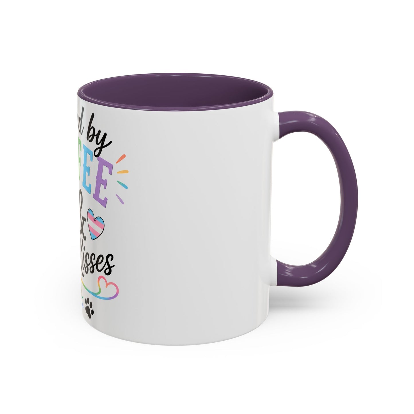 Powered by Coffee & Dog Kisses Accent Mug — Cute Rainbow Paw Print Coffee Cup (11/15oz)