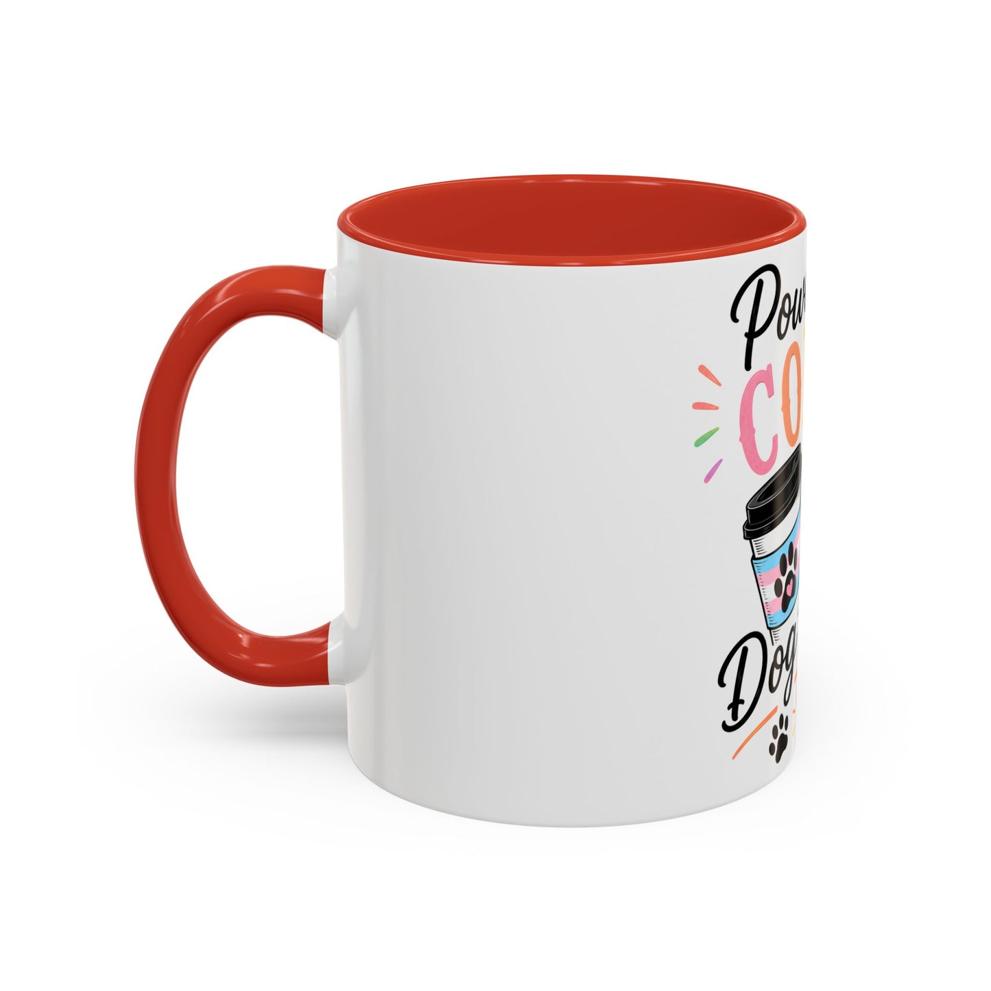Powered by Coffee & Dog Kisses Accent Mug — Cute Rainbow Paw Print Coffee Cup (11/15oz)