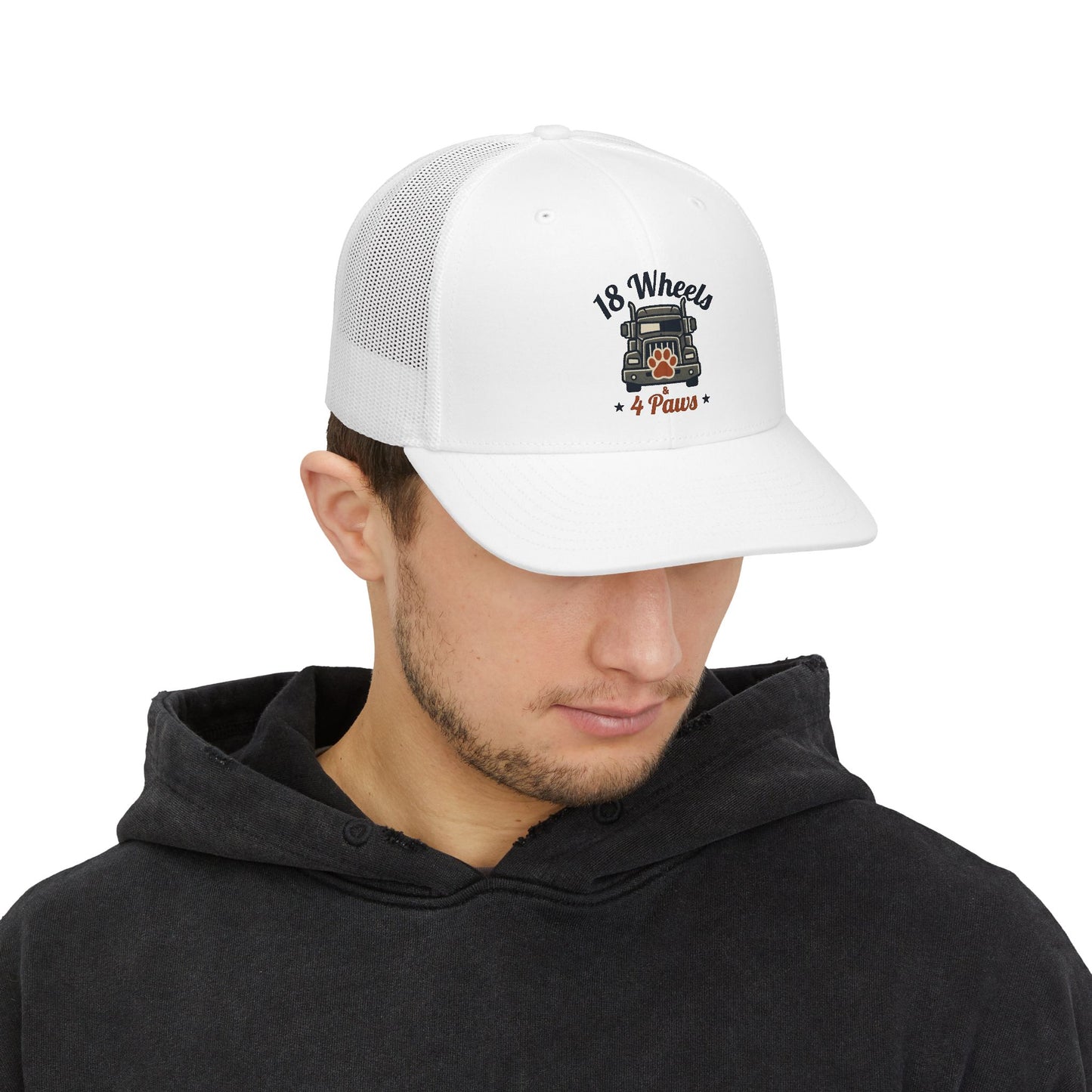 18 Wheels 4 Paws Trucker Cap - Dog Lover Truck Driver Snapback