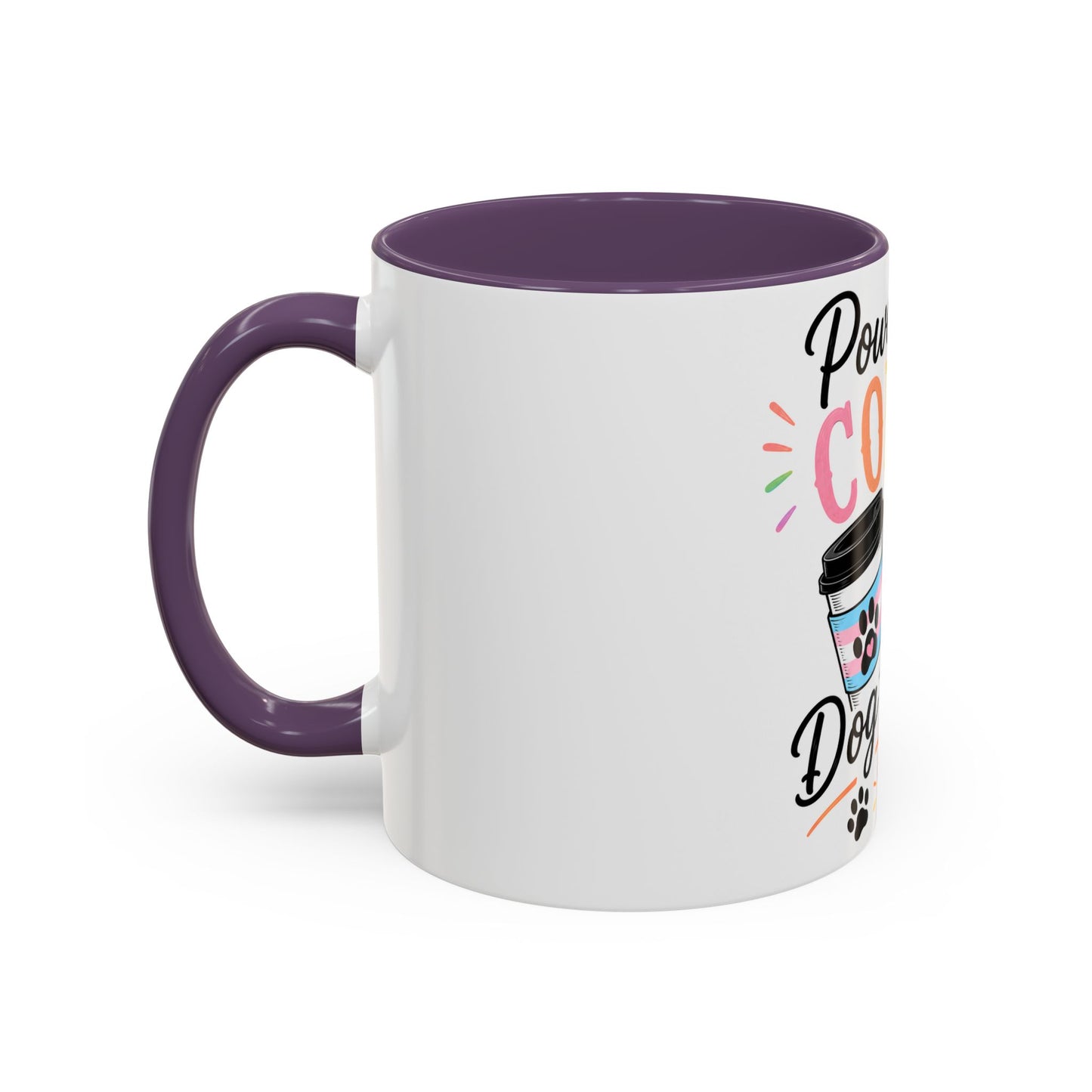 Powered by Coffee & Dog Kisses Accent Mug — Cute Rainbow Paw Print Coffee Cup (11/15oz)