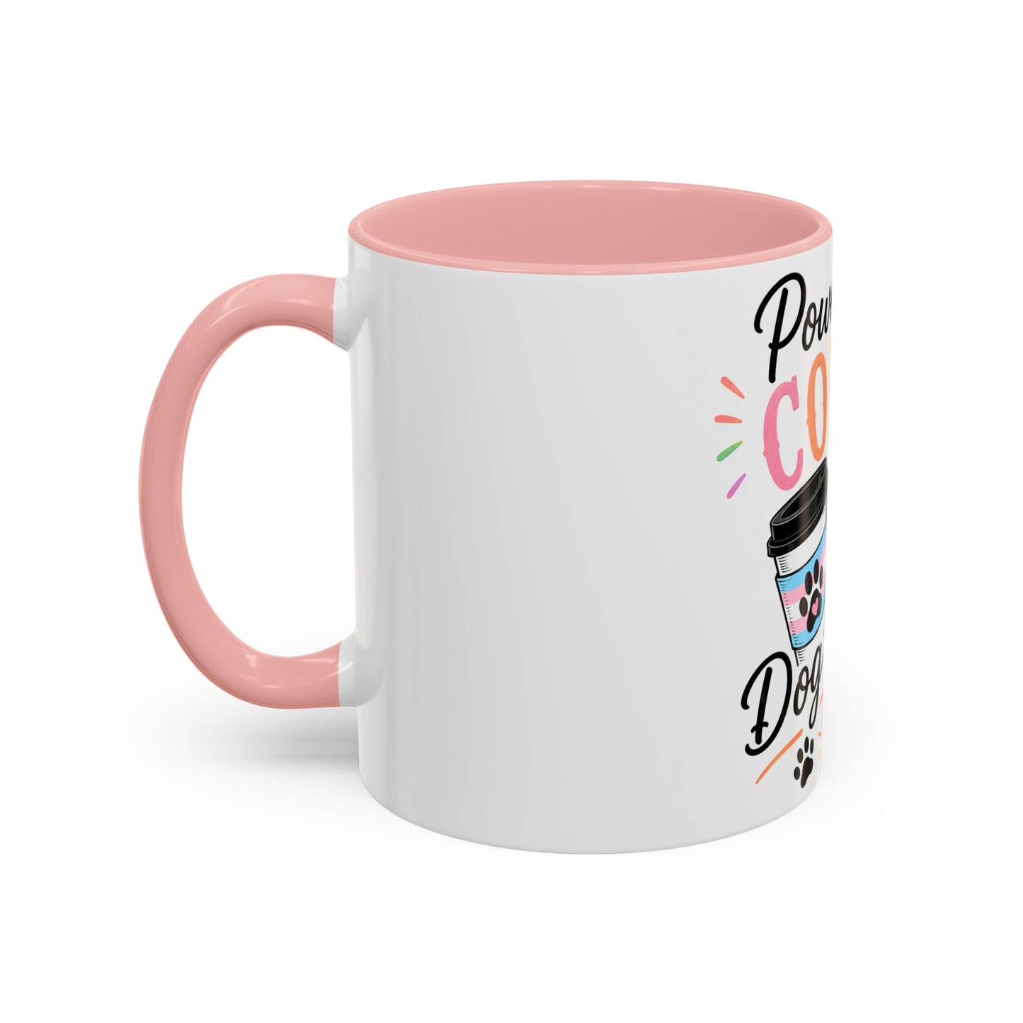 Powered by Coffee & Dog Kisses Accent Mug — Cute Rainbow Paw Print Coffee Cup (11/15oz)