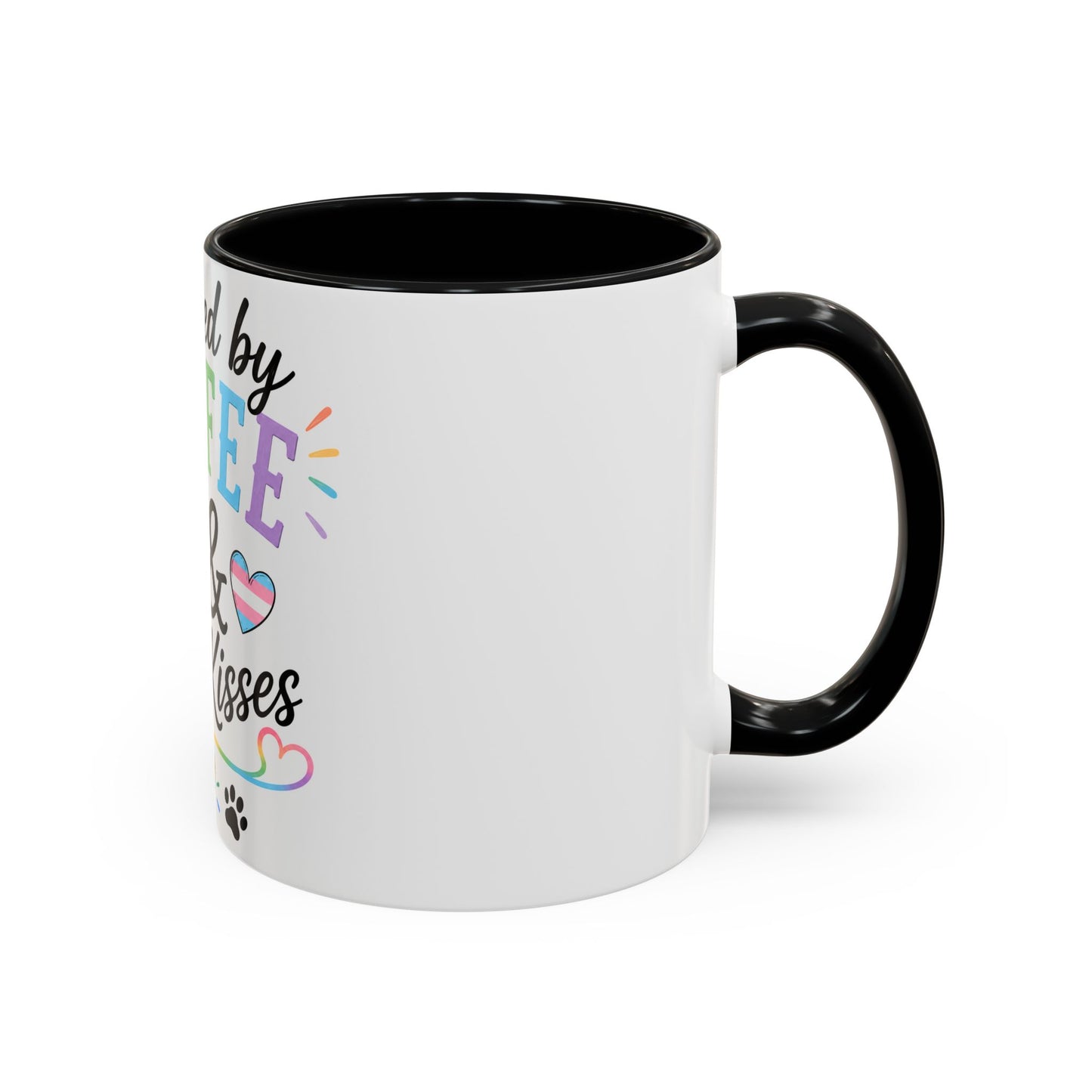 Powered by Coffee & Dog Kisses Accent Mug — Cute Rainbow Paw Print Coffee Cup (11/15oz)