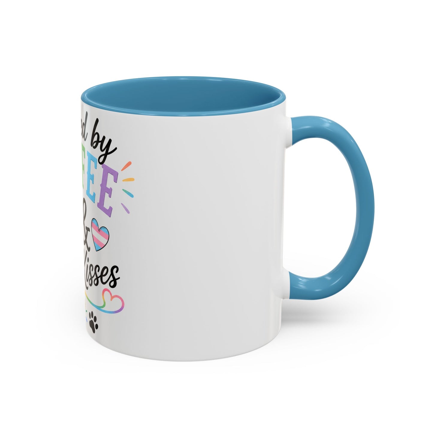 Powered by Coffee & Dog Kisses Accent Mug — Cute Rainbow Paw Print Coffee Cup (11/15oz)