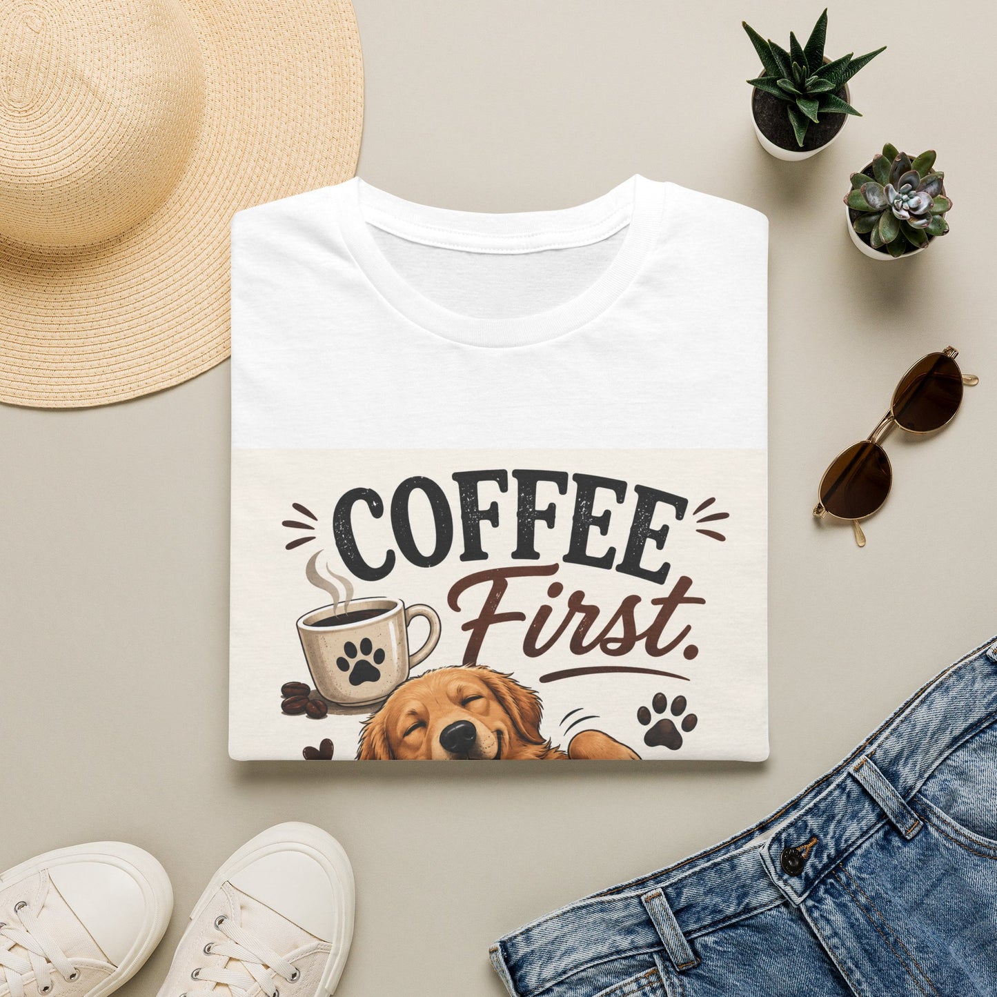 Coffee First T-Shirt — "Coffee First, Belly Rubs Second" Dog Lover Tee
