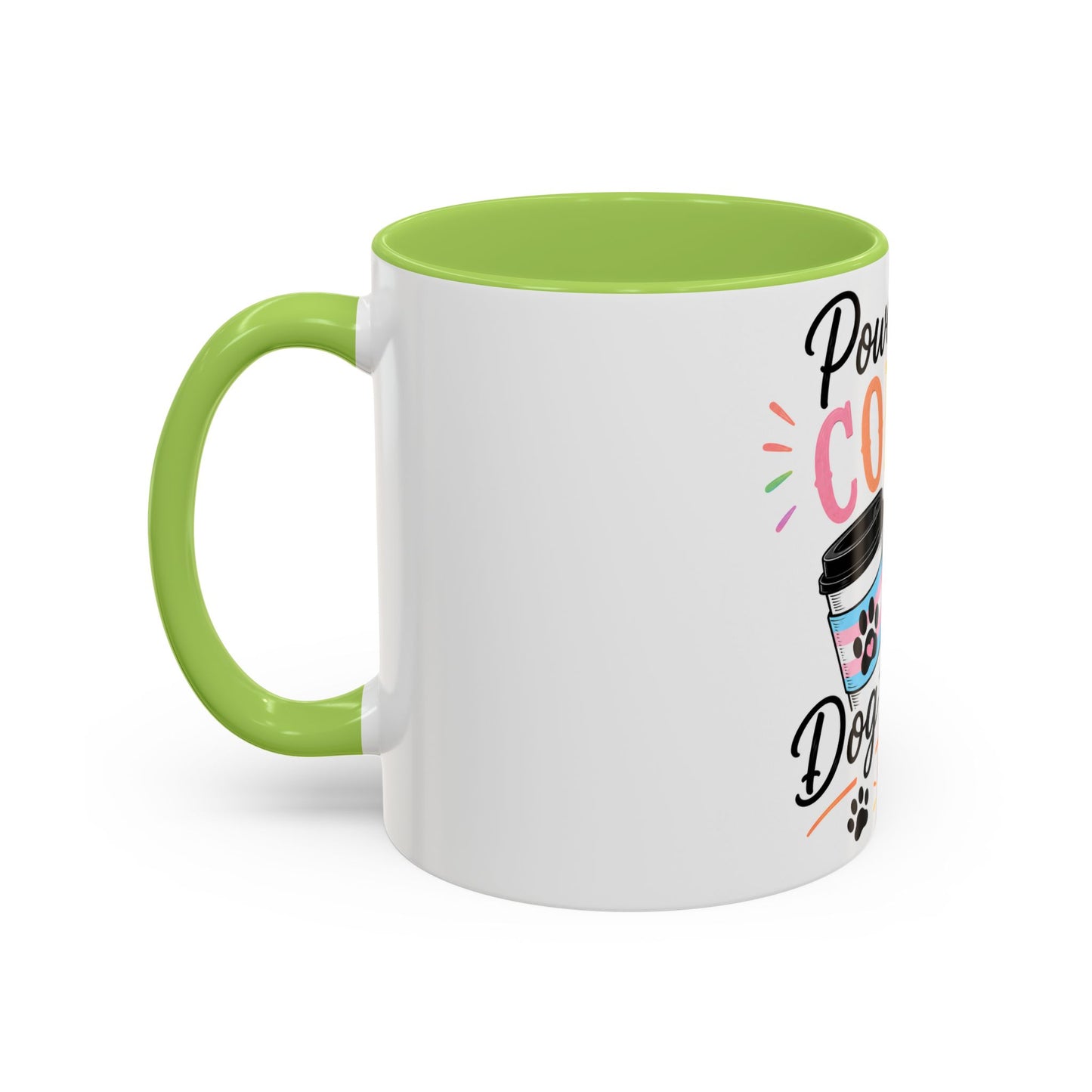 Powered by Coffee & Dog Kisses Accent Mug — Cute Rainbow Paw Print Coffee Cup (11/15oz)