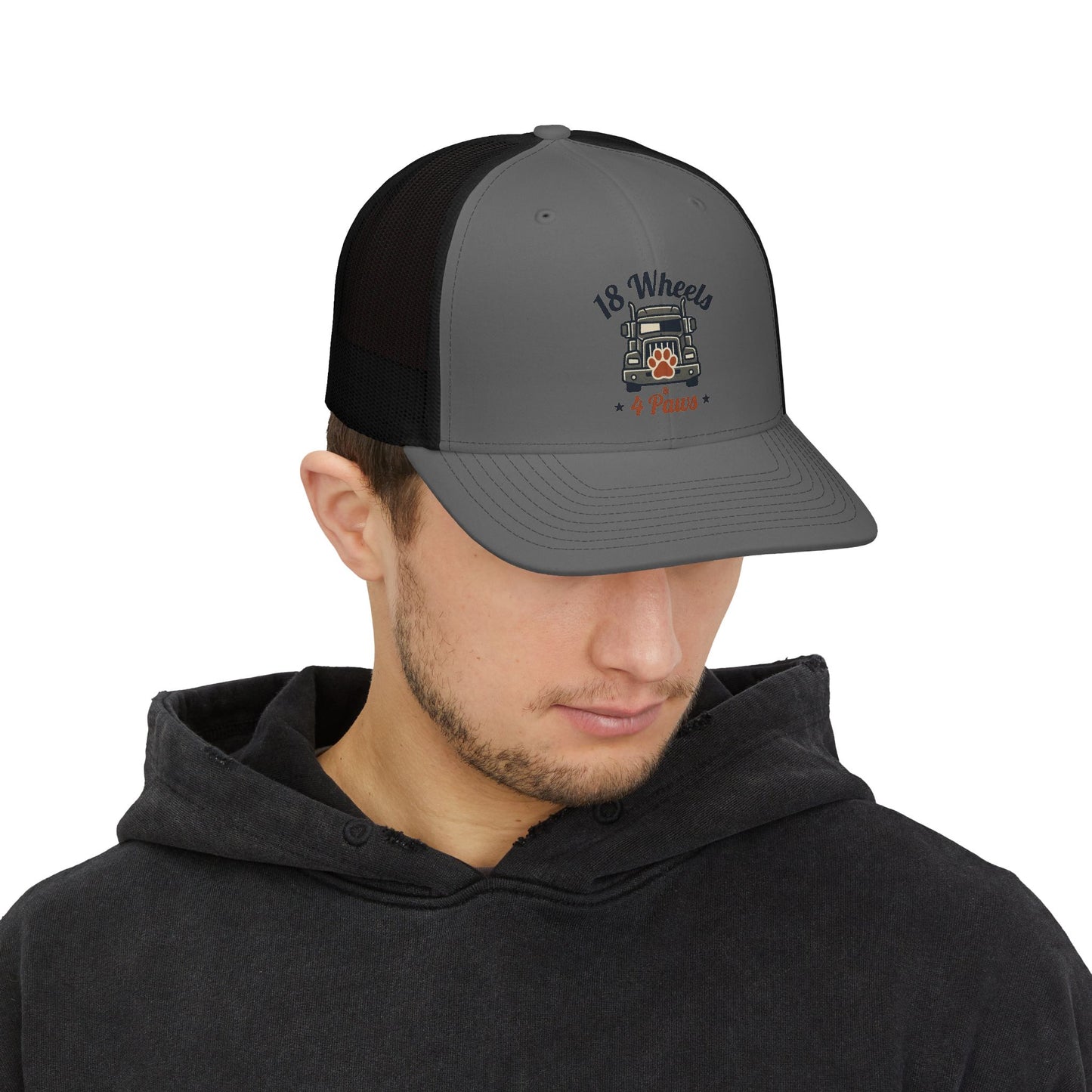 18 Wheels 4 Paws Trucker Cap - Dog Lover Truck Driver Snapback