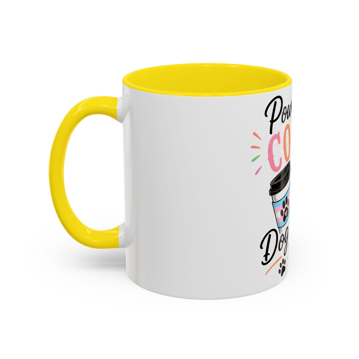 Powered by Coffee & Dog Kisses Accent Mug — Cute Rainbow Paw Print Coffee Cup (11/15oz)