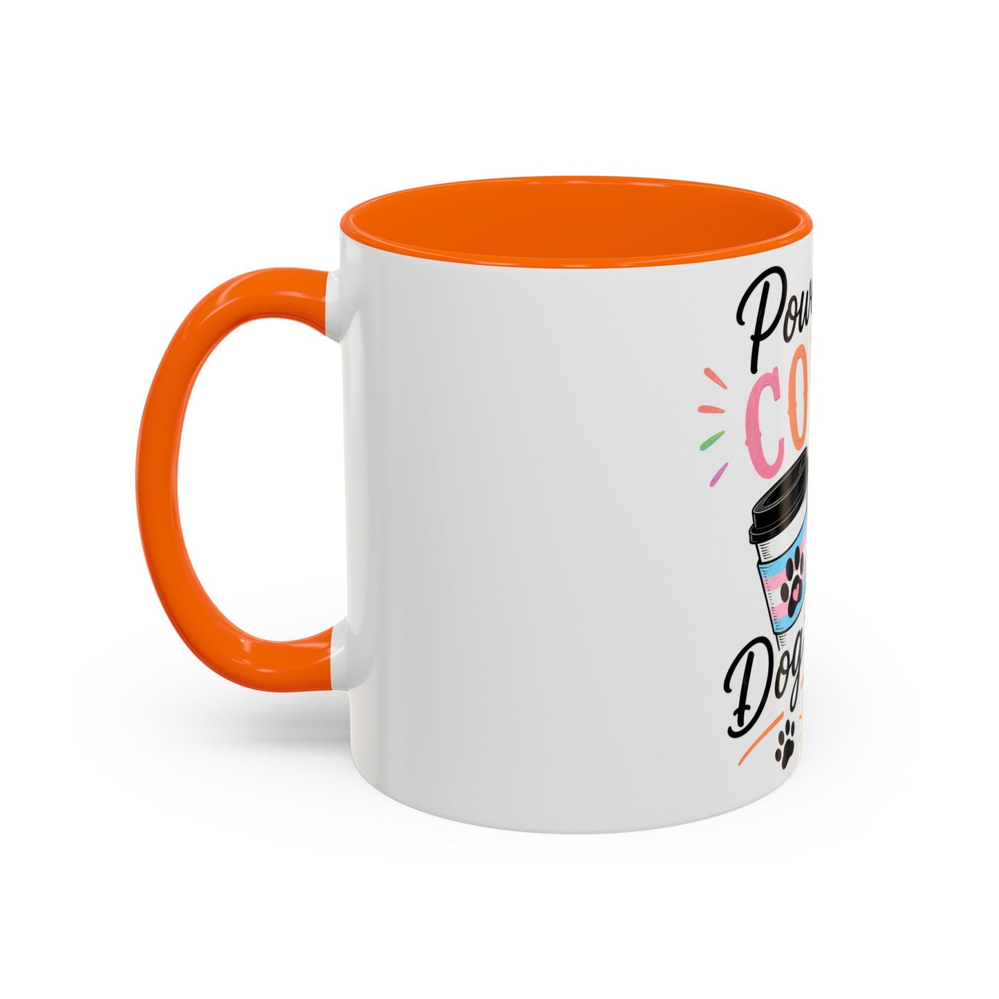 Powered by Coffee & Dog Kisses Accent Mug — Cute Rainbow Paw Print Coffee Cup (11/15oz)