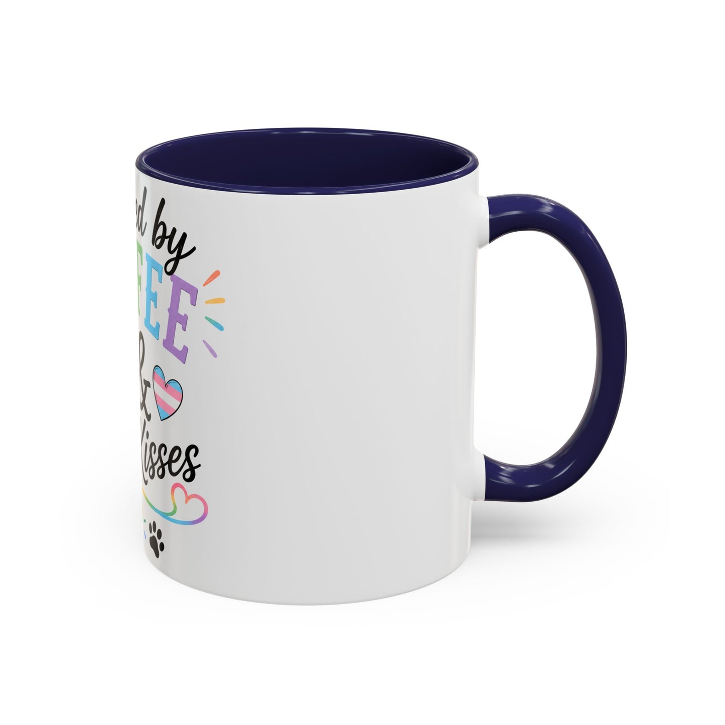 Powered by Coffee & Dog Kisses Accent Mug — Cute Rainbow Paw Print Coffee Cup (11/15oz)