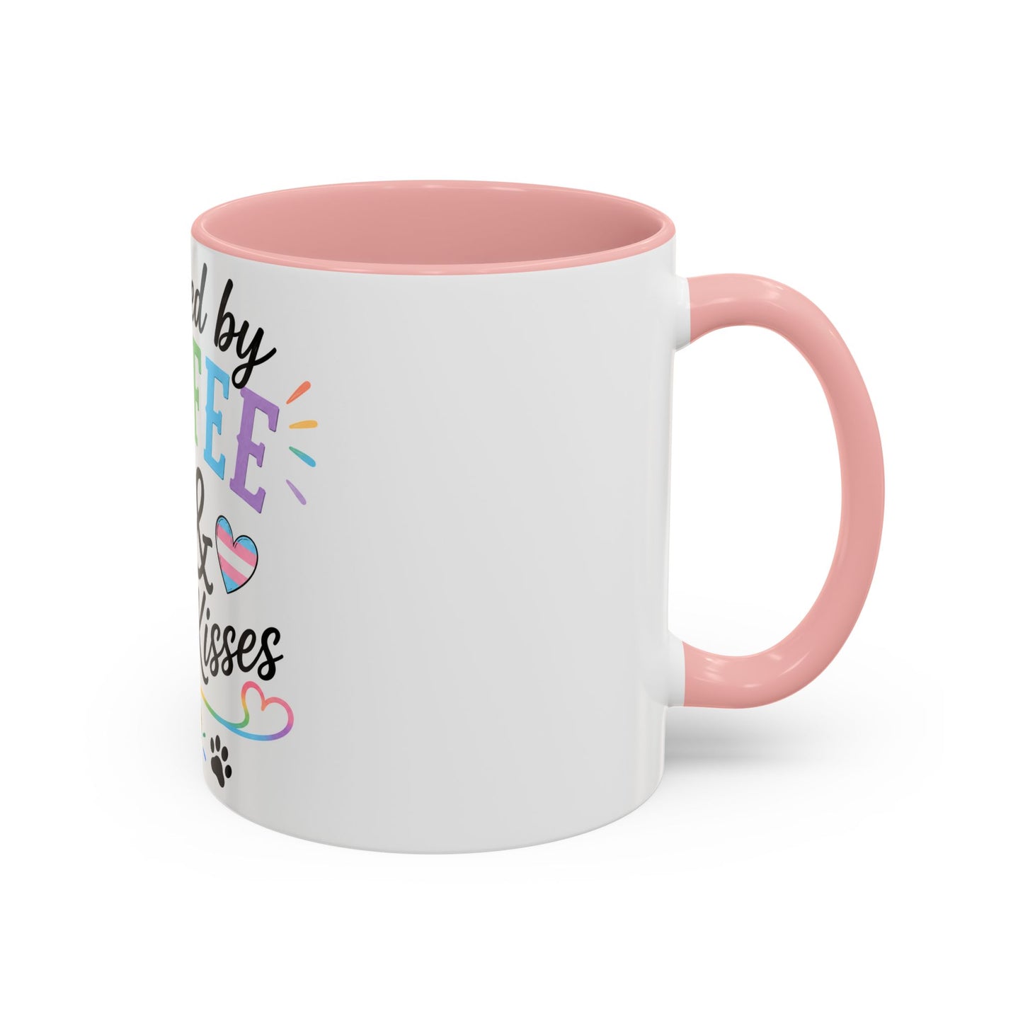 Powered by Coffee & Dog Kisses Accent Mug — Cute Rainbow Paw Print Coffee Cup (11/15oz)