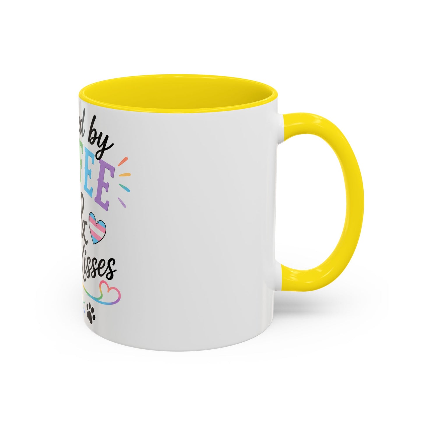 Powered by Coffee & Dog Kisses Accent Mug — Cute Rainbow Paw Print Coffee Cup (11/15oz)