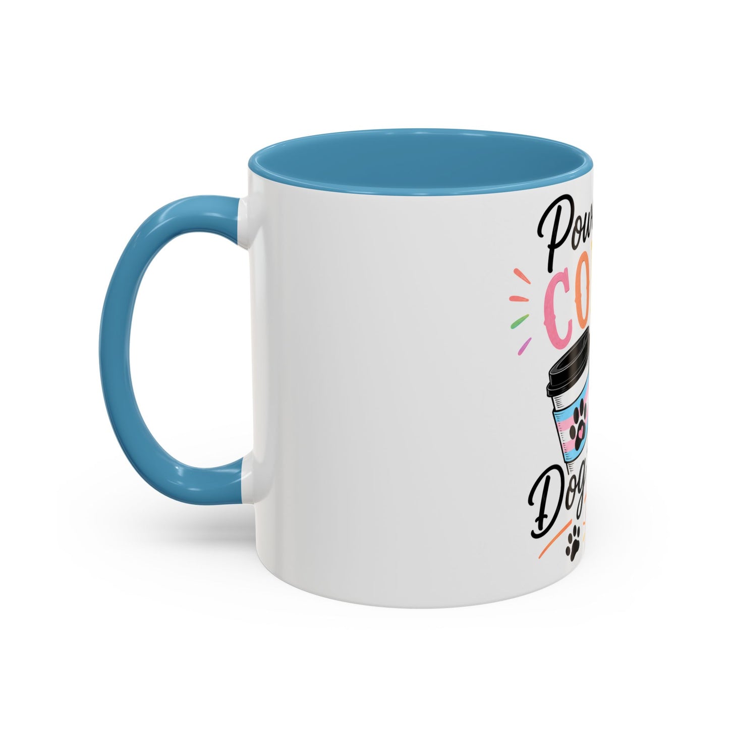 Powered by Coffee & Dog Kisses Accent Mug — Cute Rainbow Paw Print Coffee Cup (11/15oz)