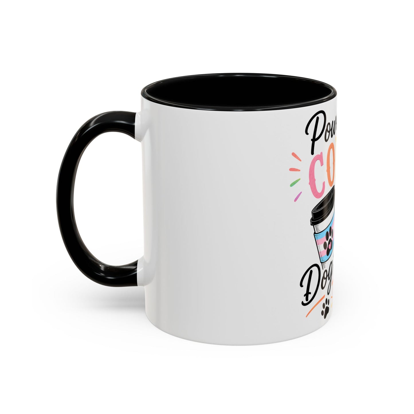 Powered by Coffee & Dog Kisses Accent Mug — Cute Rainbow Paw Print Coffee Cup (11/15oz)
